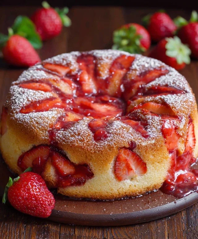 Easy Strawberry Cake with Strawberry Sauce