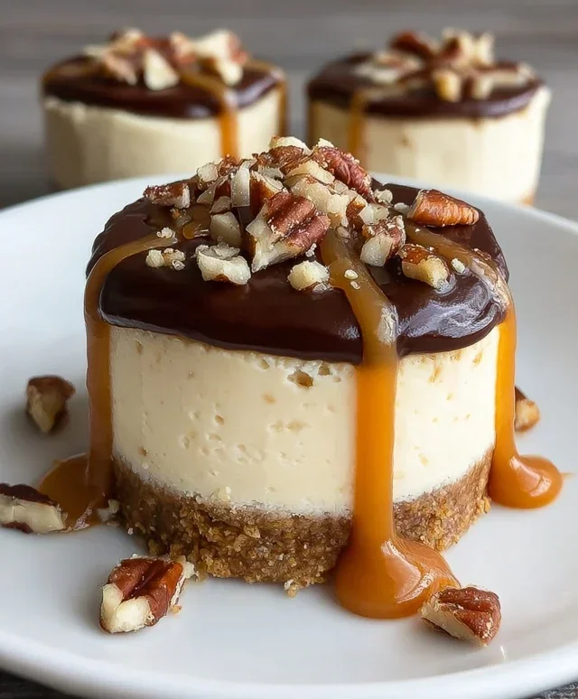 No Bake Turtle Mini Cheesecakes