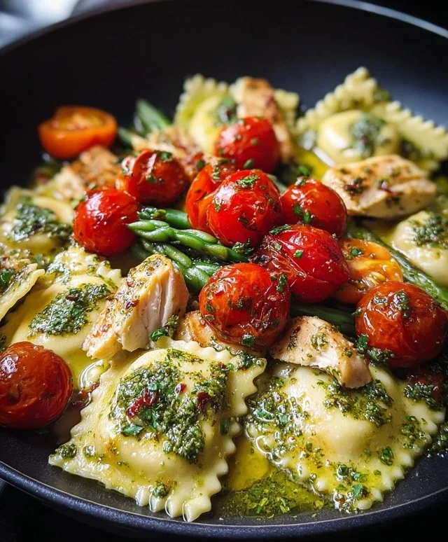 Chicken Ravioli with Pesto and Veggies