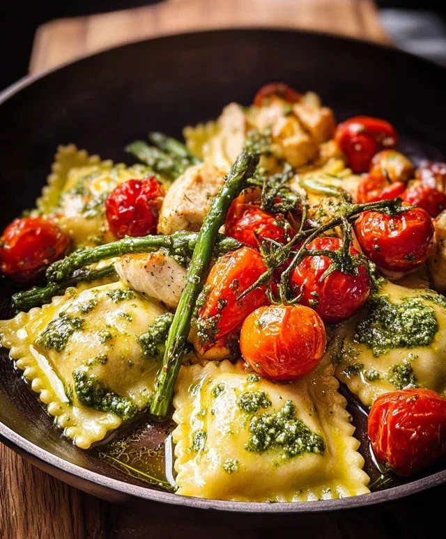 Chicken Ravioli with Pesto and Veggies