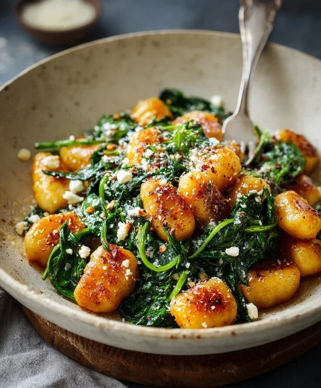 Crispy Gnocchi With Spinach And Feta