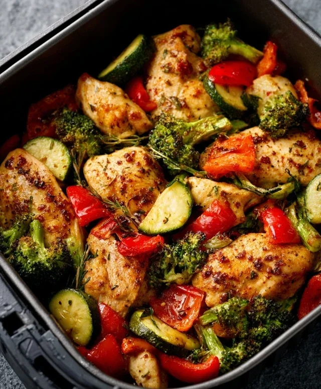 Air Fryer Chicken and Vegetables (in 15 minutes!)