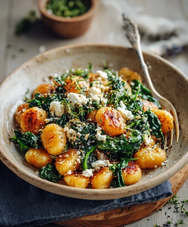 Crispy Gnocchi With Spinach And Feta