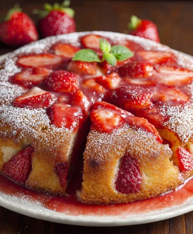 Easy Strawberry Cake with Strawberry Sauce