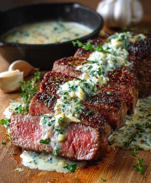 Garlic Butter Steak With Parmesan Cream Sauce