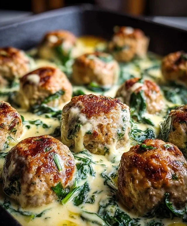 Southern Style Baked Chicken Ricotta Meatballs with Spinach Alfredo