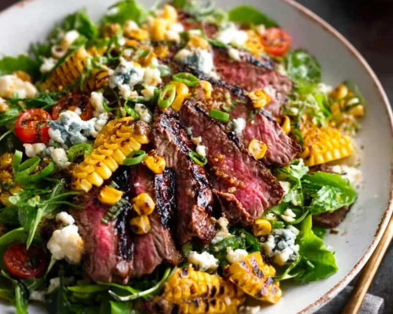 Balsamic Steak Gorgonzola Salad with Grilled Corn