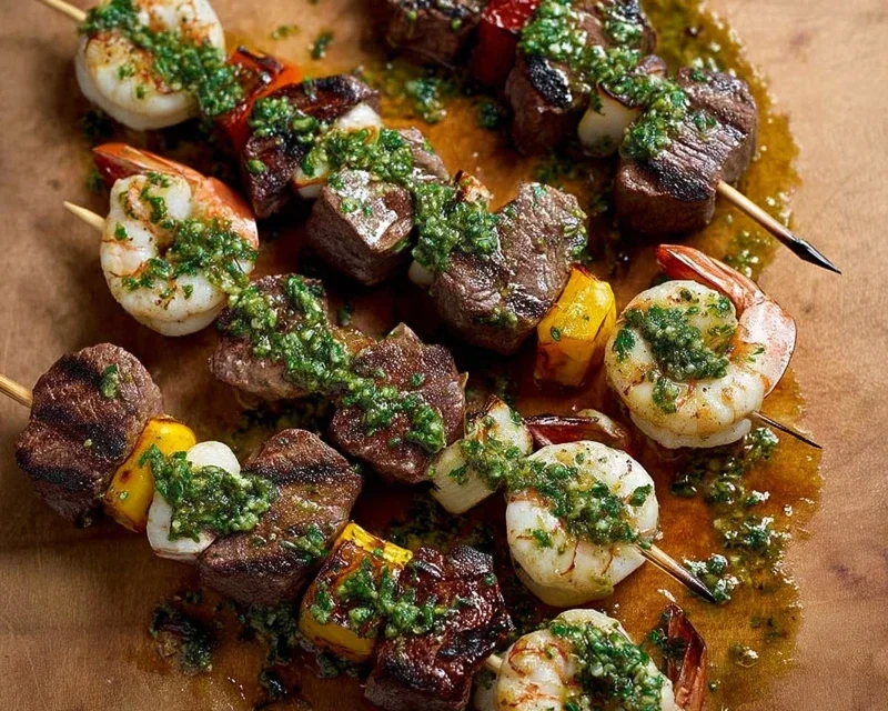 Surf and Turf Kabobs with Chimichurri Sauce