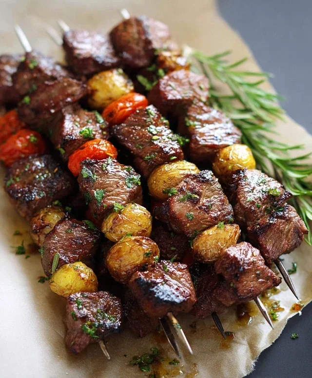 Rosemary Garlic Steak Kebabs