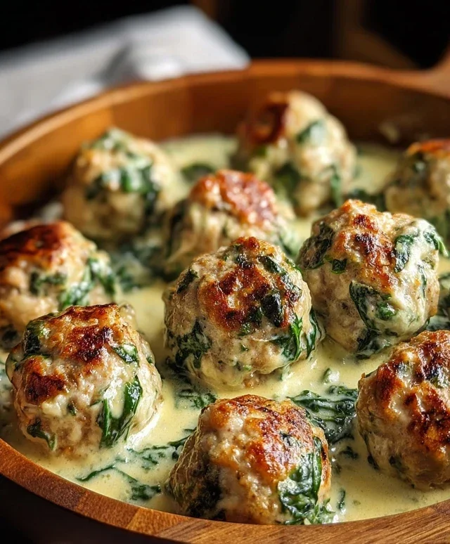 Southern Style Baked Chicken Ricotta Meatballs with Spinach Alfredo