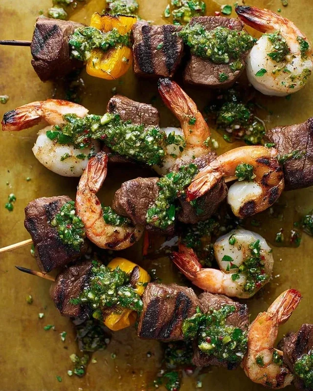 Surf and Turf Kabobs with Chimichurri Sauce