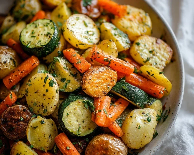 Garlic Herb Roasted Potatoes Carrots and Zucchini