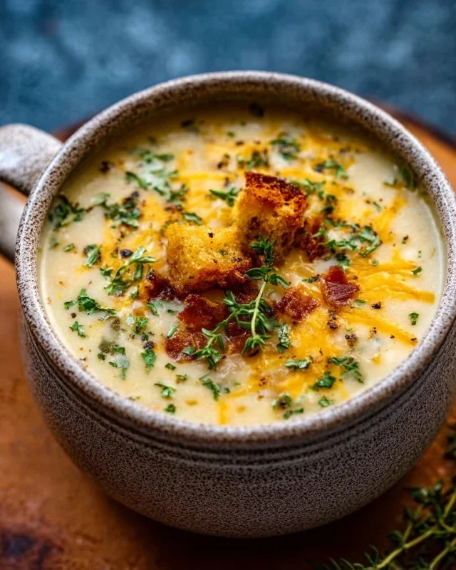 Hearty Cheddar Garlic Herb Potato Soup Recipe