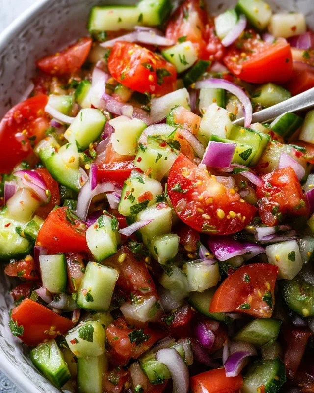Mediterranean Salad with Cucumber, Tomato and Onion
