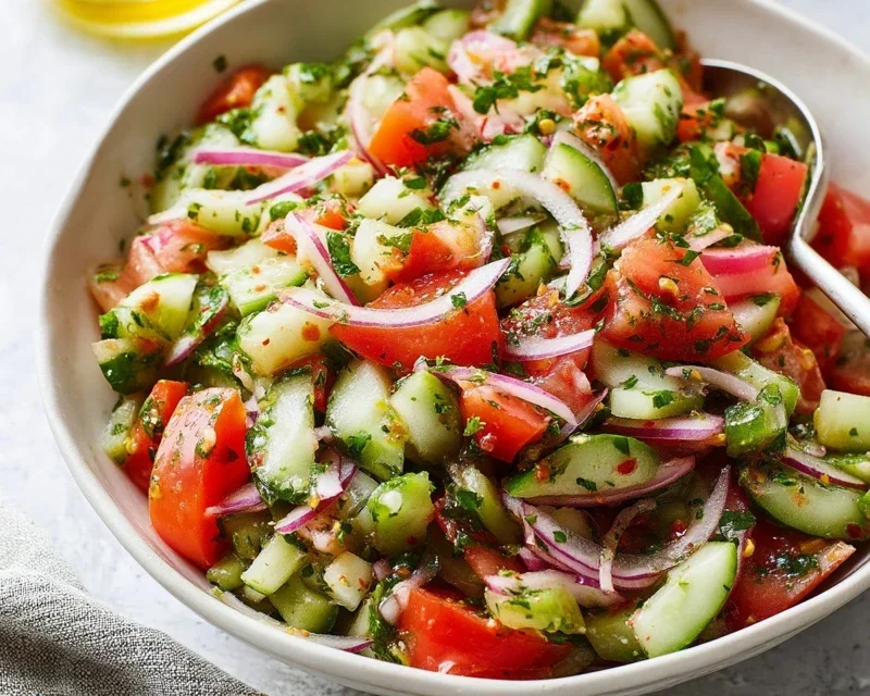 Mediterranean Salad with Cucumber, Tomato and Onion
