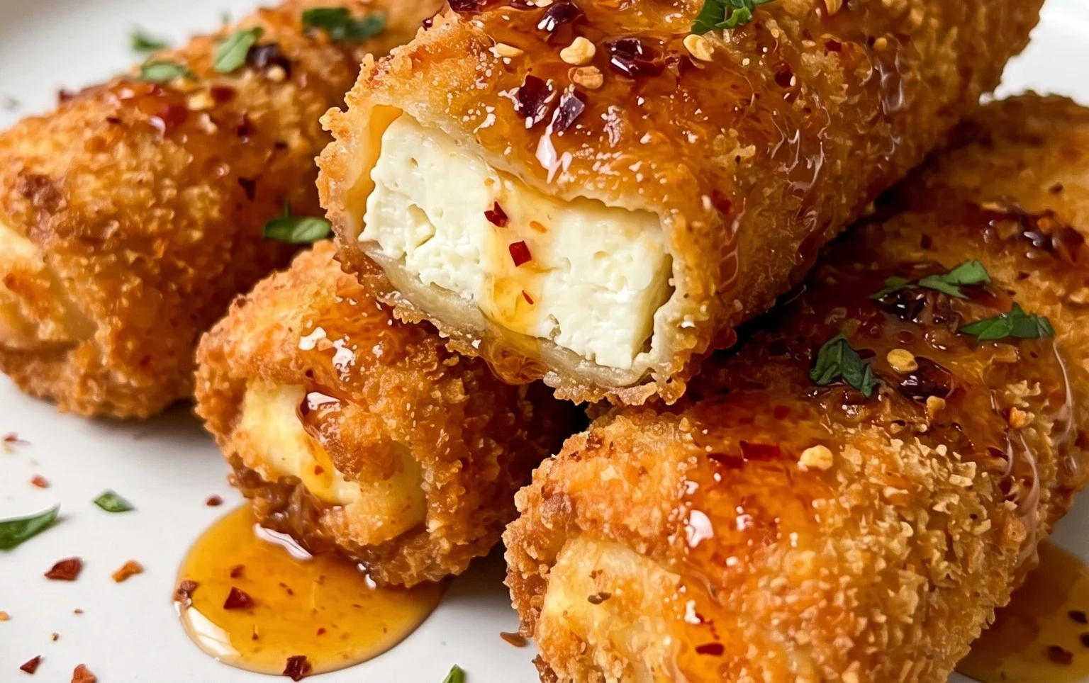 Indulgent Oven Fried Feta Rolls with Chili Honey Magic