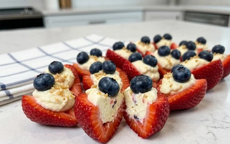Red, White, and Blue Cheesecake Strawberries