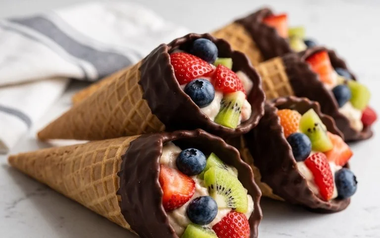 Chocolate Dipped Fruit Filled Cones