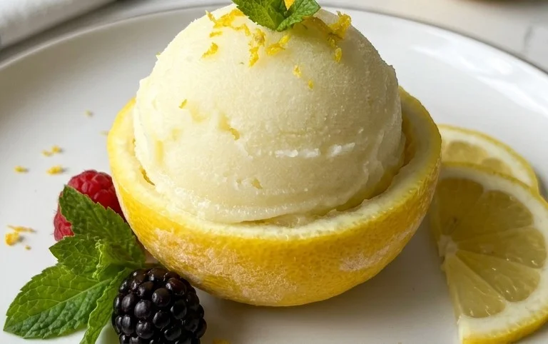 Sorbetto di Limone Dressed Up in a Frozen Lemon Shell