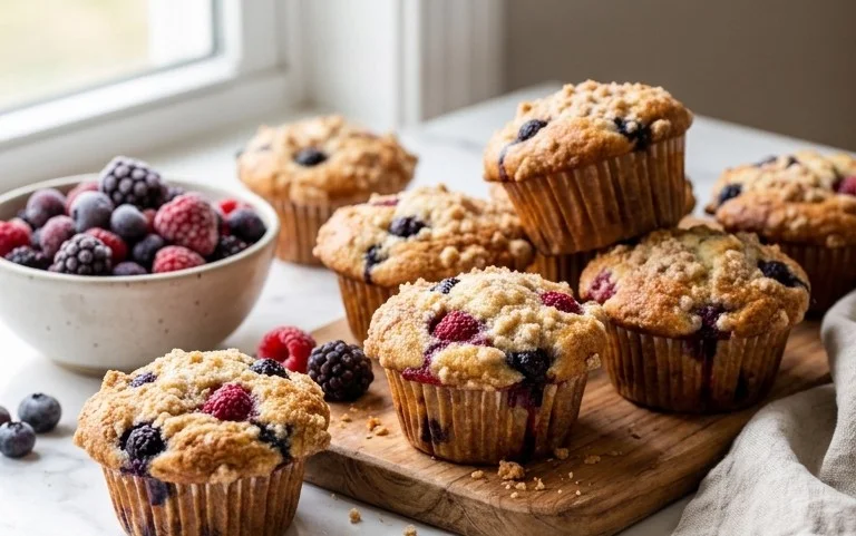 Bakery Style Mixed Berry Muffins | with Frozen Berries