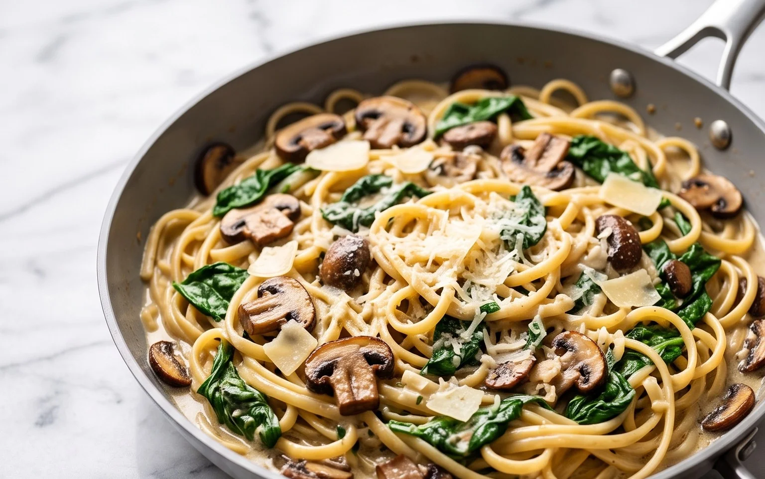 Parmesan Spinach Mushroom Pasta Skillet