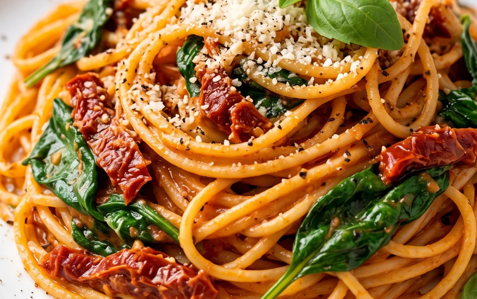 Spaghetti & Spinach with Sun-Dried Tomato Cream Sauce