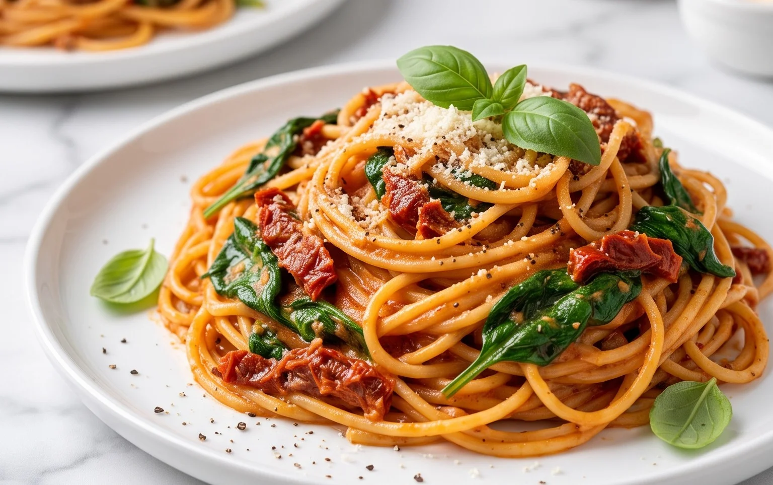 Spaghetti & Spinach with Sun-Dried Tomato Cream Sauce