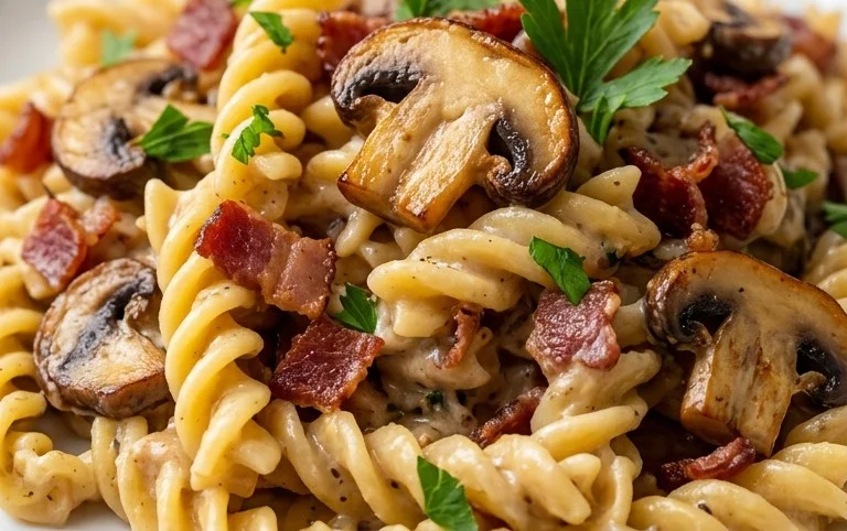 Creamy Beef Bacon and Mushroom Pasta