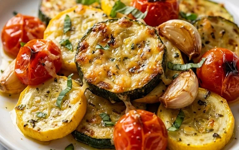 Roasted Garlic-Parmesan Zucchini, Squash and Tomatoes