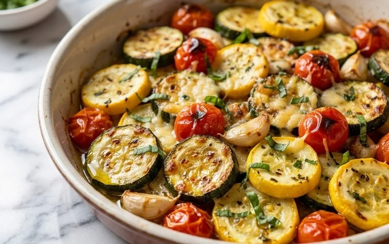 Roasted Garlic-Parmesan Zucchini, Squash and Tomatoes